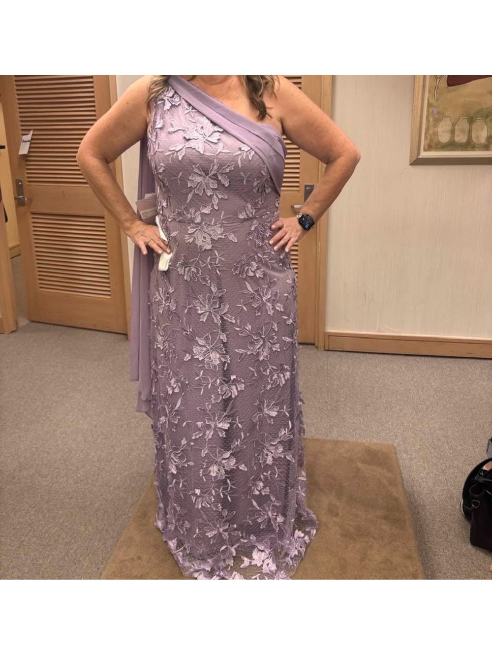 JS Collections One-Shoulder Lavender Floral Lace Gown